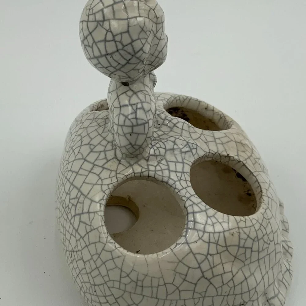 Rare Japanese Vintage Crackle Pottery Lady Lipstick Holder